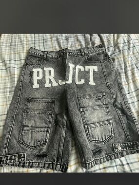 Black Acid-Wash Denim Men’s Cargo Shorts